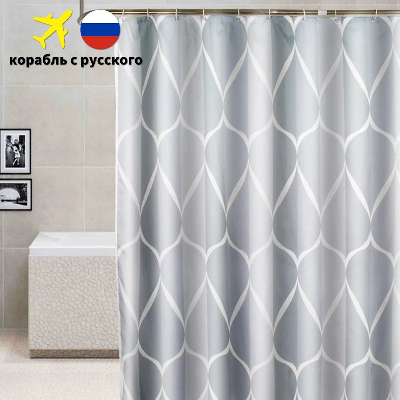rideau douche moderne géométrique gris blanc imperméable crochets toile bain large choix dimensions respectueux