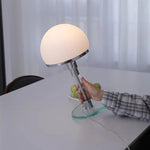 lampe table moderne boule verre blanc chrome interrupteur bouton led e27
