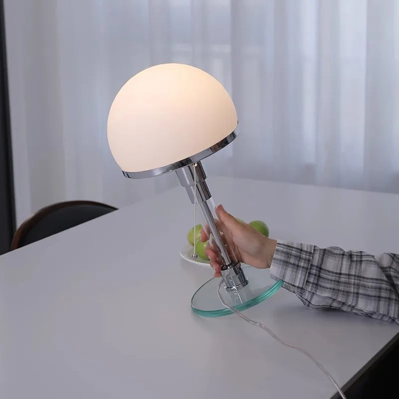 lampe table moderne boule verre blanc chrome interrupteur bouton led e27