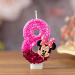 bougies numérotées minnie rose pâle rose brillant blanc paillettes personnages animés opaques thématiques anniversaire