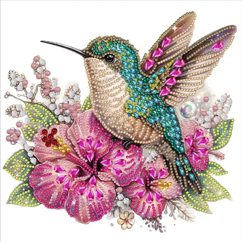 tableau diamants oiseaux fleurs multicolore moderne décoration murale adhésif création artisanale 30x30cm