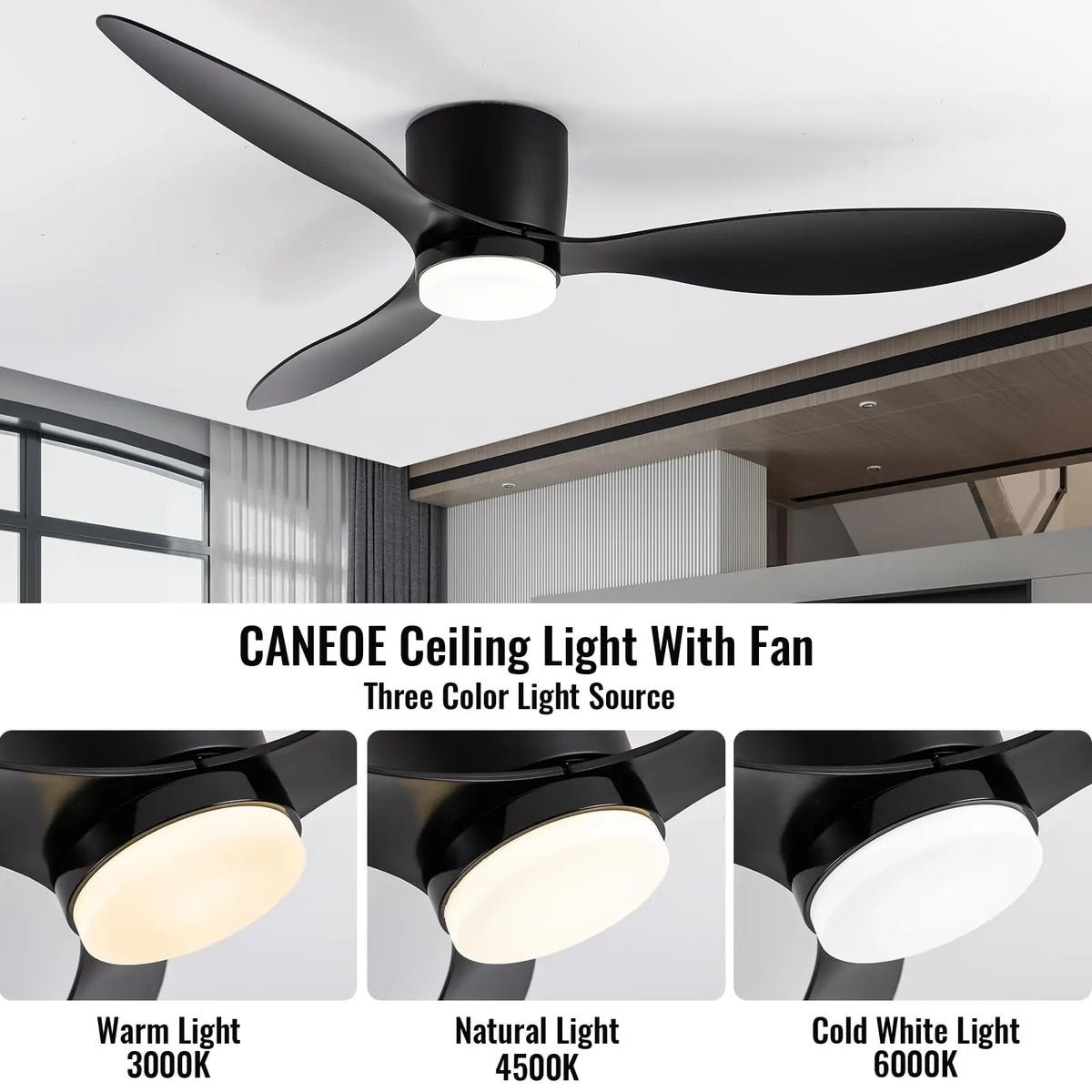 ventilateur led moderne noir six vitesses télécommande lumière réglable silencieux facile