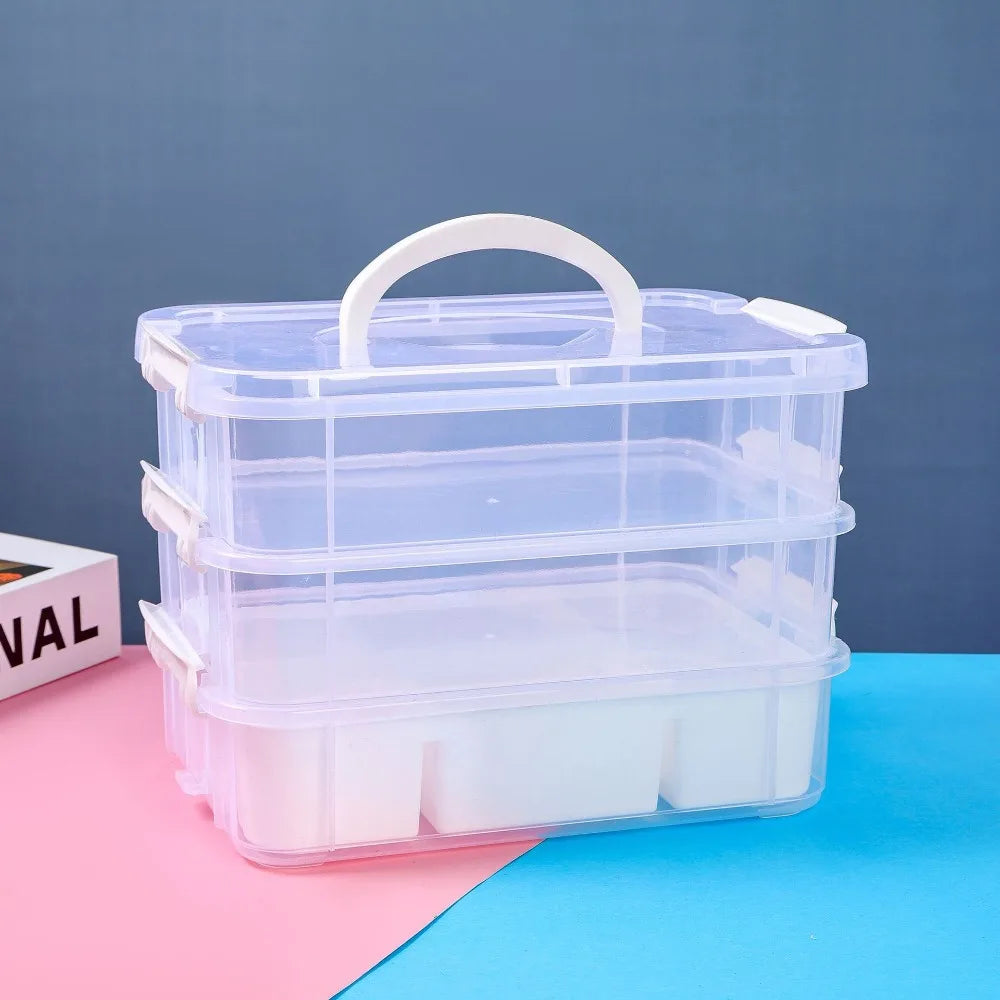 boîte rangement transparente moderne multicolore compartiments réutilisable plastique respectueux environnement poignées détachables