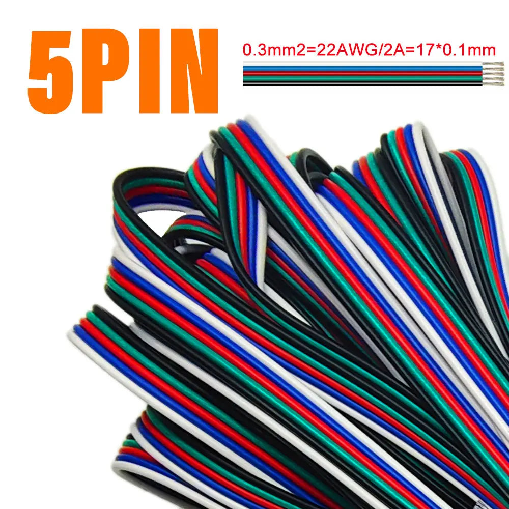câble électrique flexible led 22awg 1m 5m 10m 2pin 3pin 5pin 6pin rouge blanc
