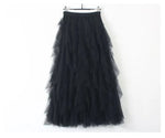 jupe tulle plissée rose noir élégante féminine asymétrique mi mollet translucide junior femme