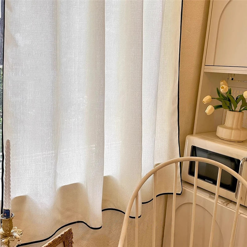 rideau blanc noir translucide classique ruban fixation noeud decoratif chambre salon cuisine 140x260cm