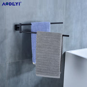 porte serviettes mural noir double barre acier inoxydable moderne minimaliste fixations murales salle bain