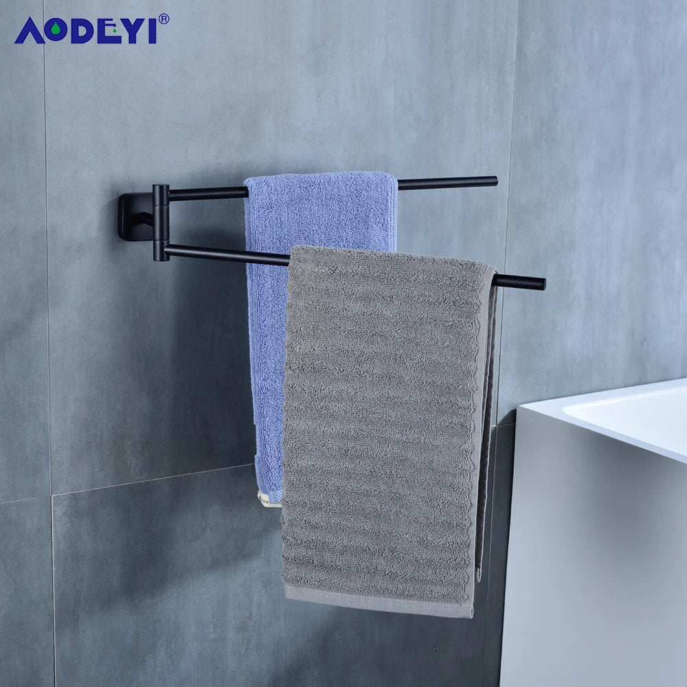 Porte-serviettes pivotant mural noir acier inoxydable