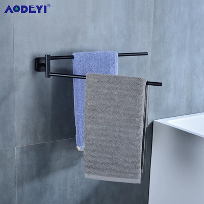 Porte-serviettes pivotant mural noir acier inoxydable
