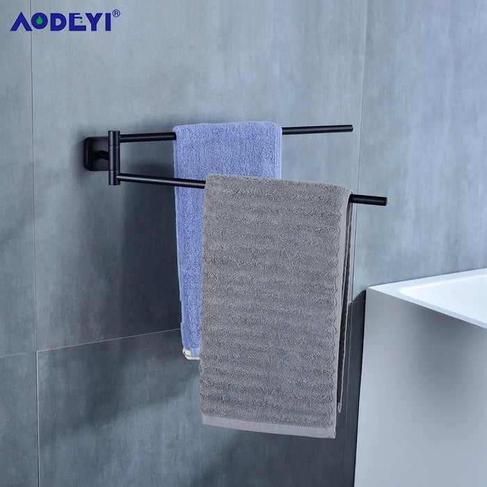 Porte-serviettes pivotant mural noir acier inoxydable