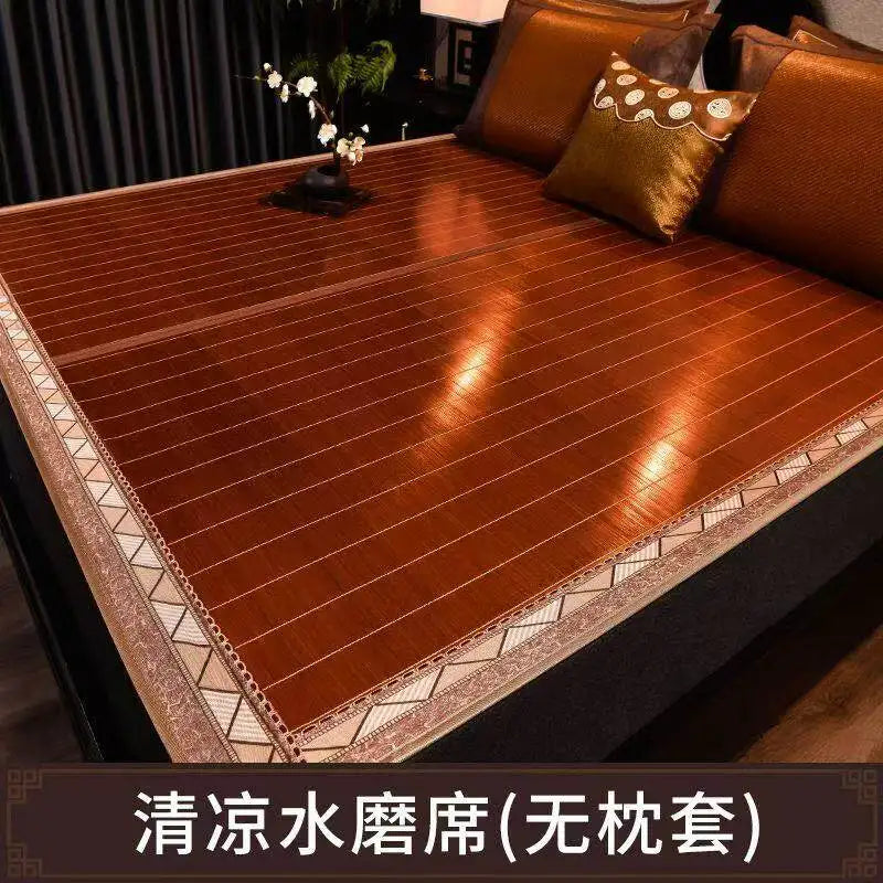 tapis sol marron clair beige rayures horizontales bordure géométrique traditionnel maison chambre
