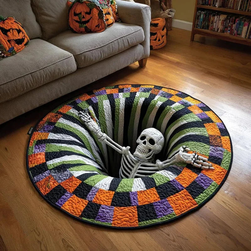 tapis rond halloween fantômes citrouilles spirale 3d effet optique décoration sol intérieur maison