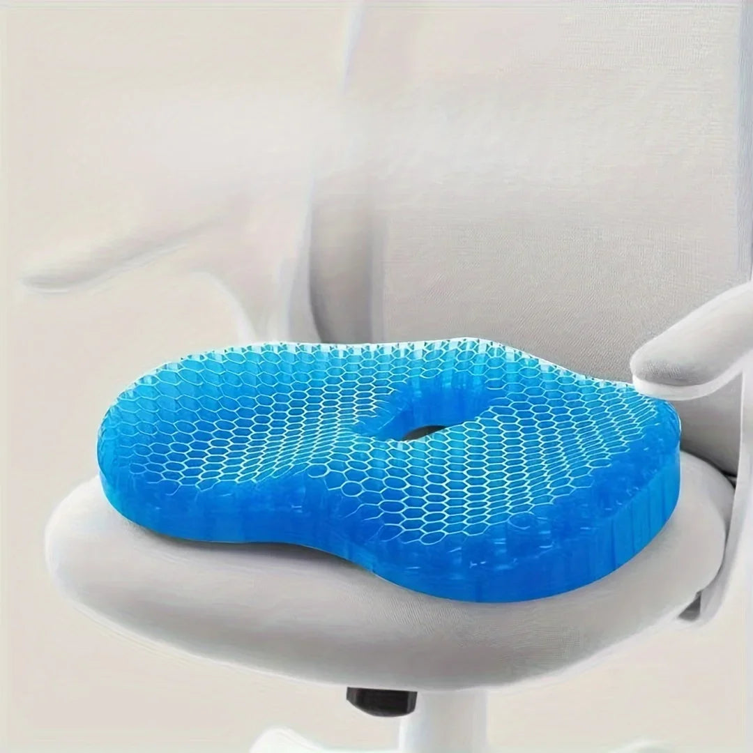 coussin siège bleu réseau hexagonal tissu soie glacée latex souple amovible lavable moderne assise