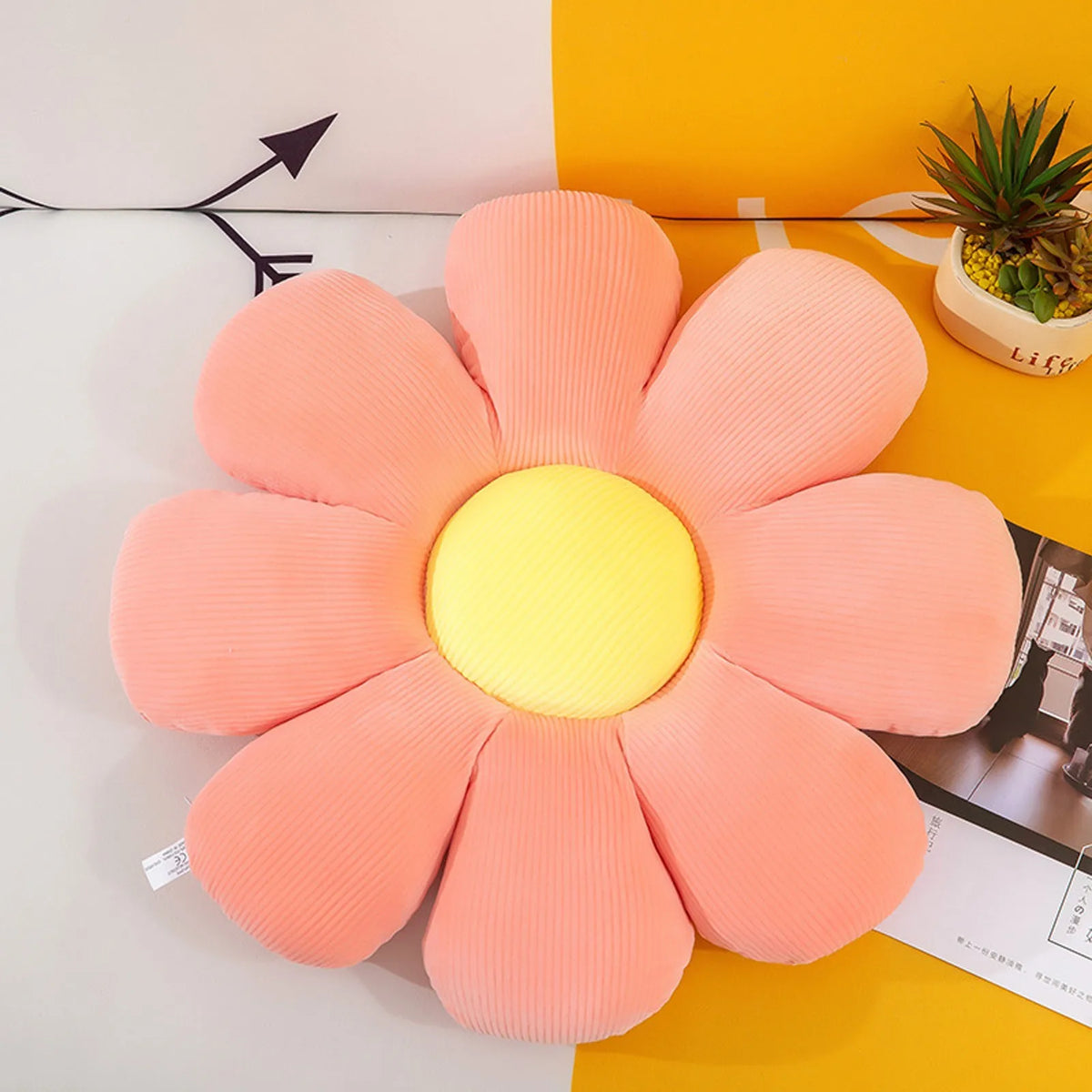 coussin moderne fleur rayures bleu clair jaune vert rose blanc oblong chambre décoration