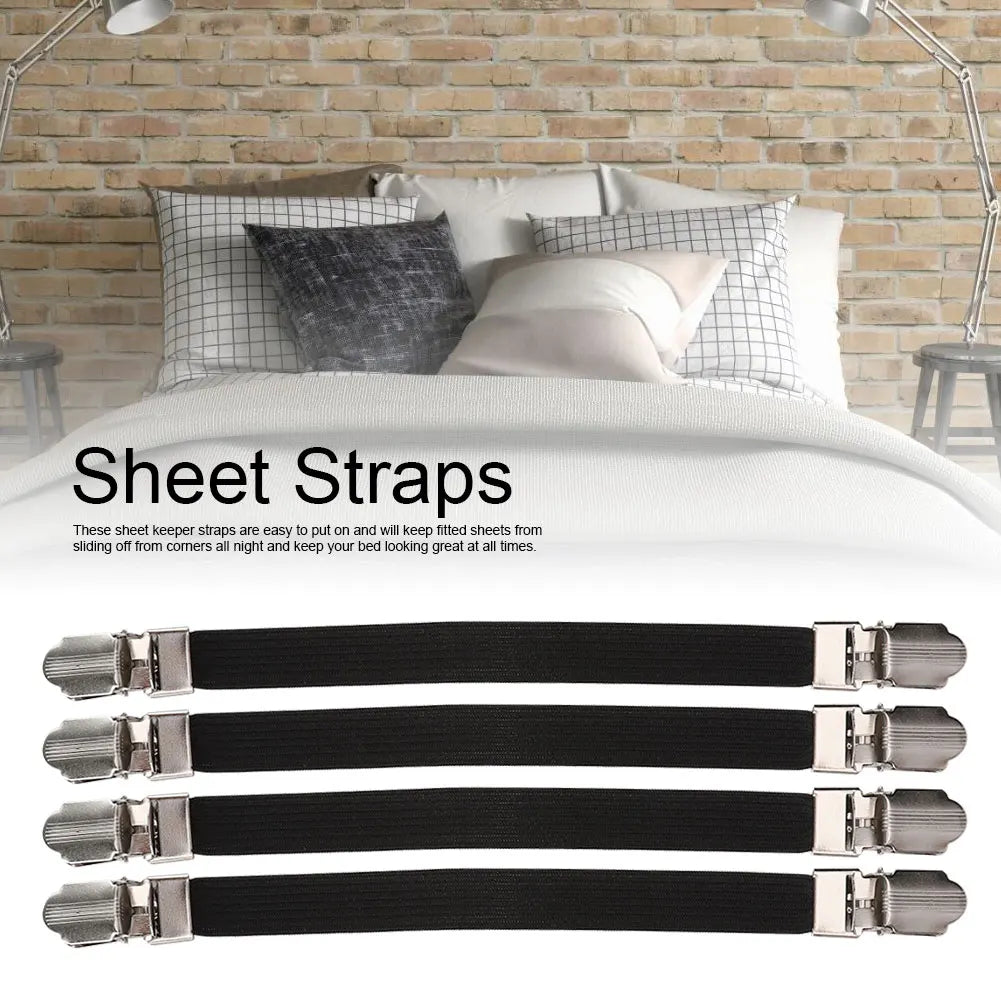 attaches drap housse clips métalliques noir blanc côtelé texturé minimaliste organisation domestique chambre