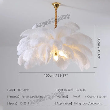 lustre led plumes rose blanc bleu moderne élégant tringle suspension chambre salon