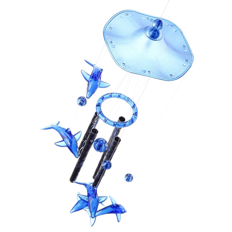 mobile éolien dauphins étoiles verre bleu violet moderne suspension extérieure intérieure decoration minimaliste