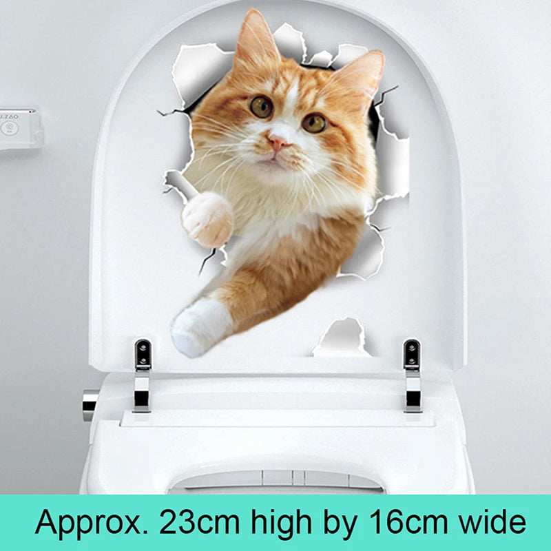 sticker mural 3d chaton orange gris opale adhésif salle bain décoration animaux