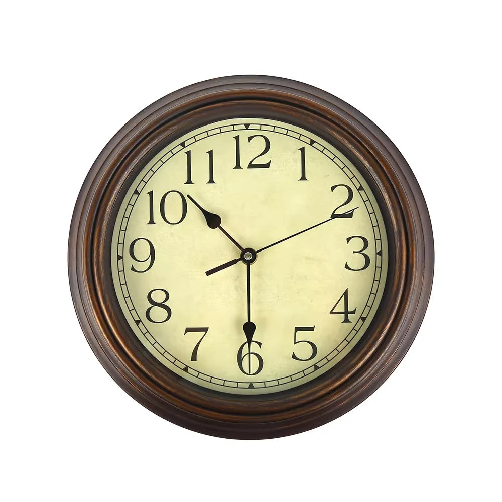 horloge murale classique vintage aiguille sans tic tac marron jaune cadrans chiffres romains salon