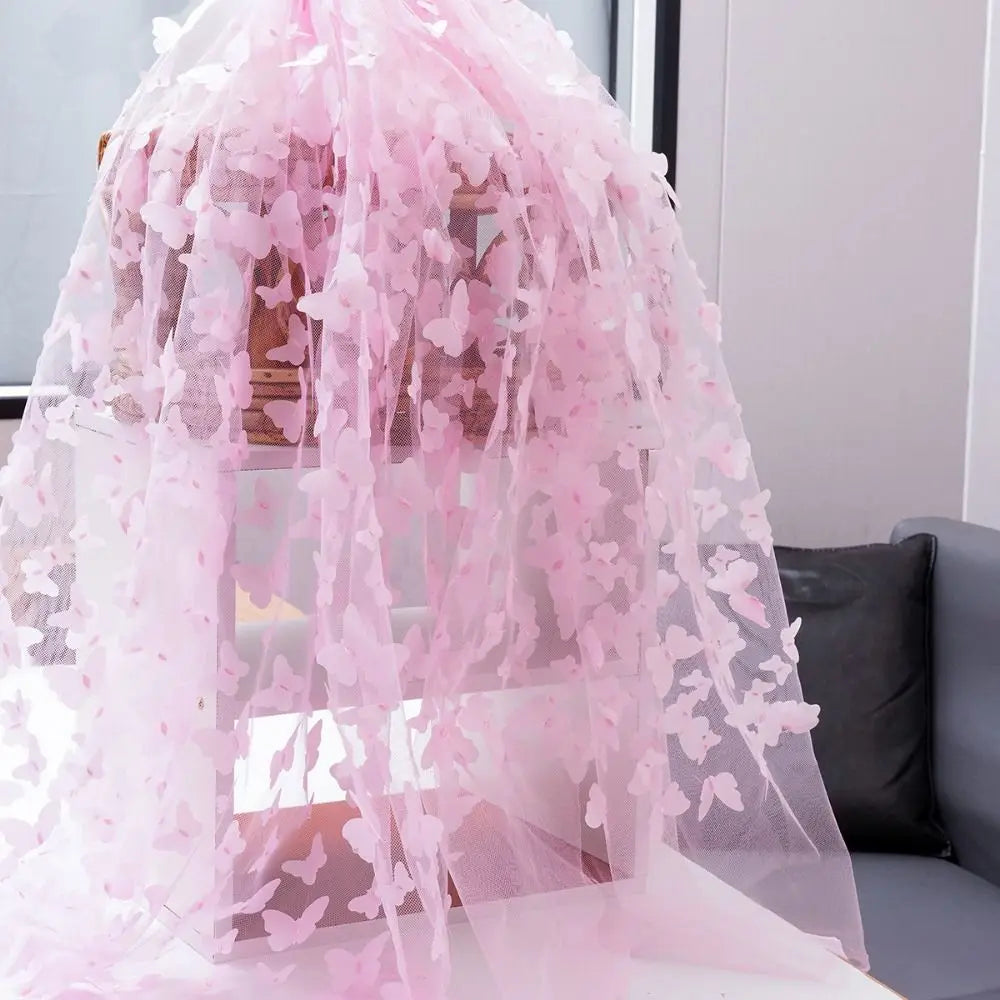tissu brodé 3D papillons arc ciel noir rose bleu translucide couture décoration mariage