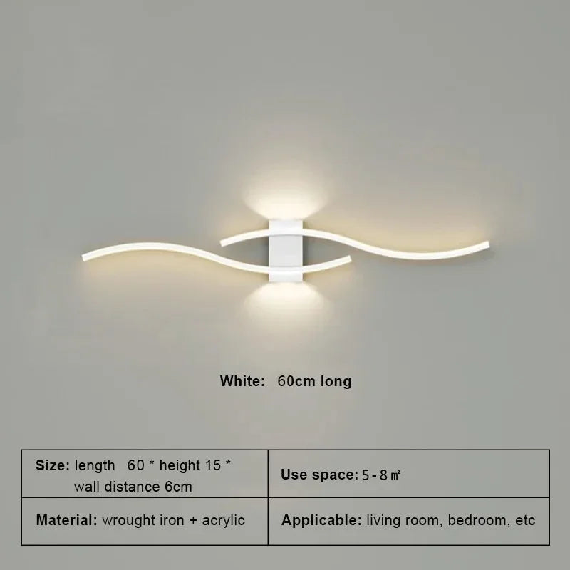 applique murale led moderne 60 80cm noir doré blanc ondulée télécommande chambre salon cuisine