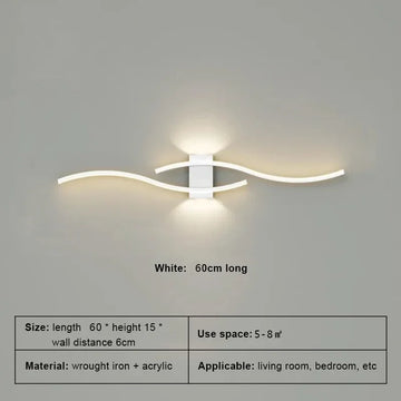 applique murale led moderne 60 80cm noir doré blanc ondulée télécommande chambre salon cuisine