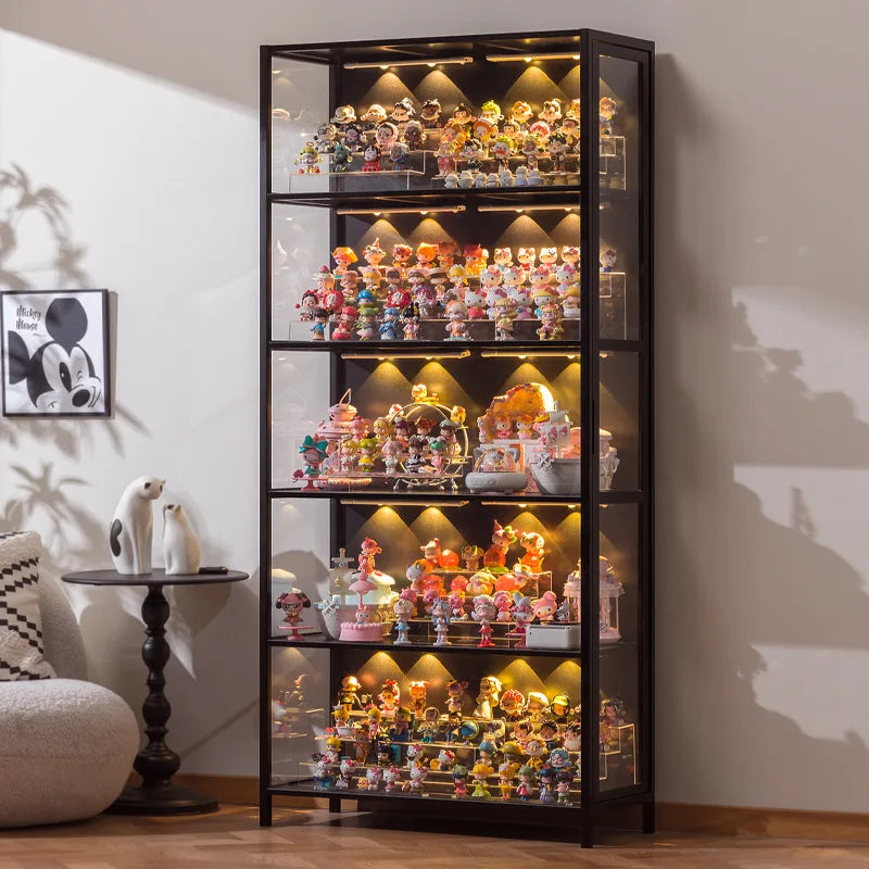 présentoir rangement étagère vitrée moderne noir transparent compartiments 120L capacité