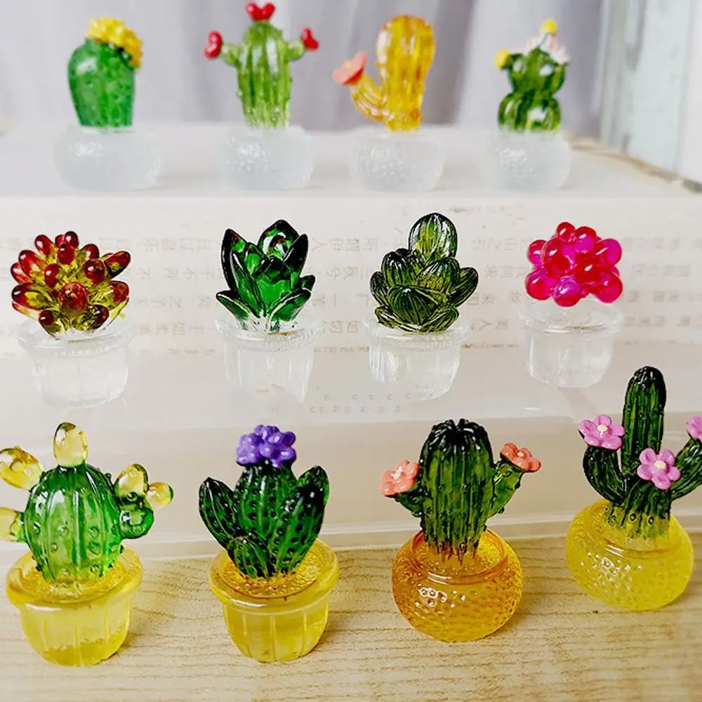 miniature cactus résine verte jaune rouge artisanale transparente décoration extérieure succulente