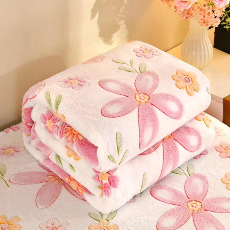 couverture polaire fleur rose printemps automne portable qualité hospitalière hôtelière voyage maison