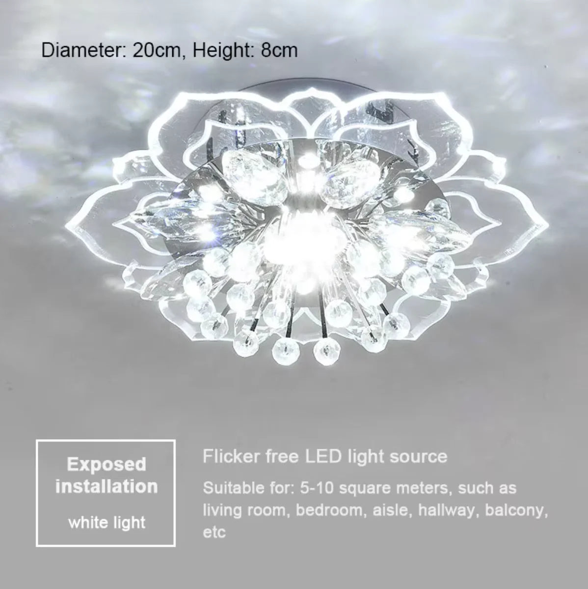 plafonnier moderne fleur cristal blanc doré transparent cuisine salon chambre