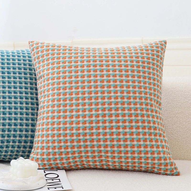 coussin carré moderne motif géométrique orange vert noir 45x45cm machine wash hand wash sofa