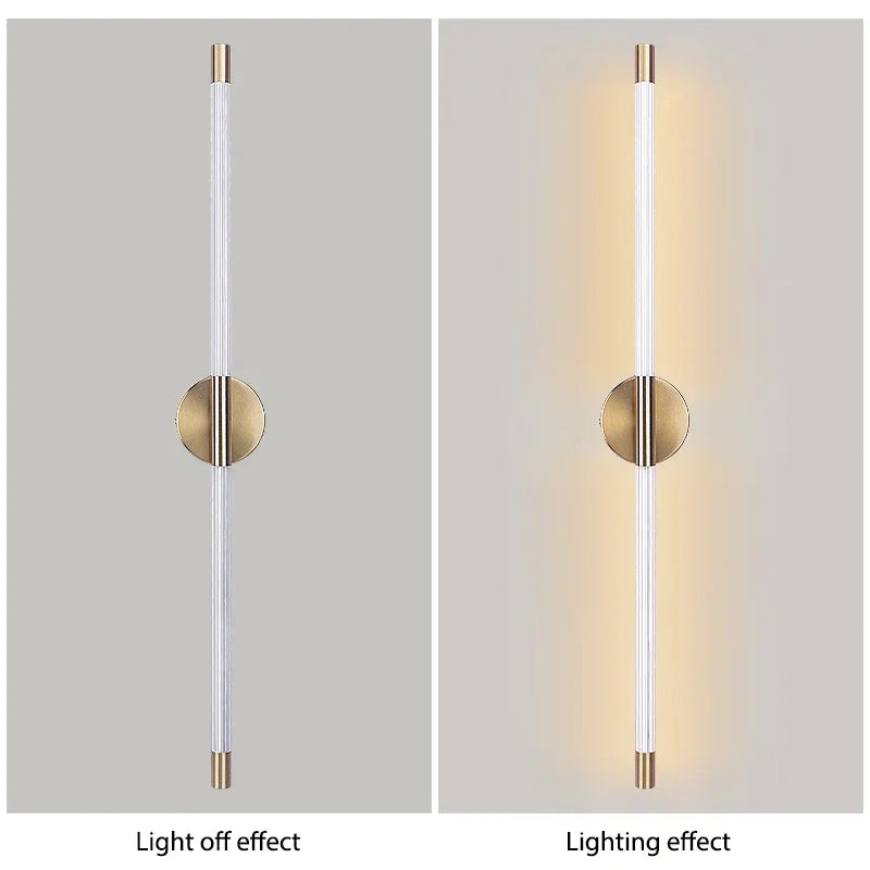 lampe murale moderne transparente dorée 120cm 100cm 80cm 60cm fixée mur led 3000k 4500k