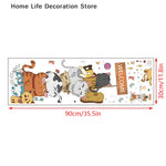 sticker mural multicolore dessin animé chats bienvenue fleurs papillons adhésif chambre enfant deco cartoon
