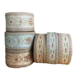 ruban brodé floral largeur 6cm motifs végétaux classique coton polyester multicolor off white sky
