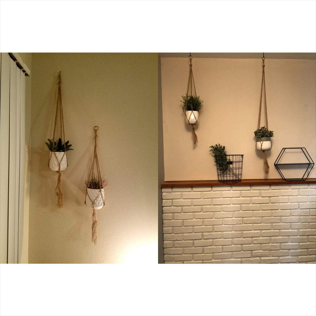 support plante suspendue macramé boho pots colorés decoration murale jardinière