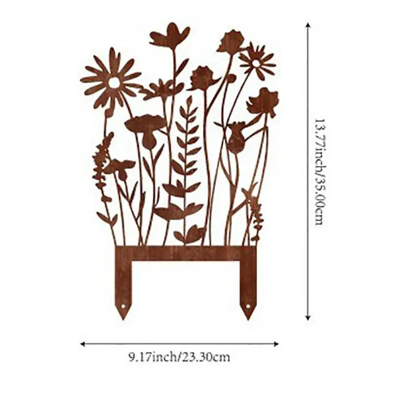 plaque métallique décorative moderne motif papillon fleur cactus marron rustique