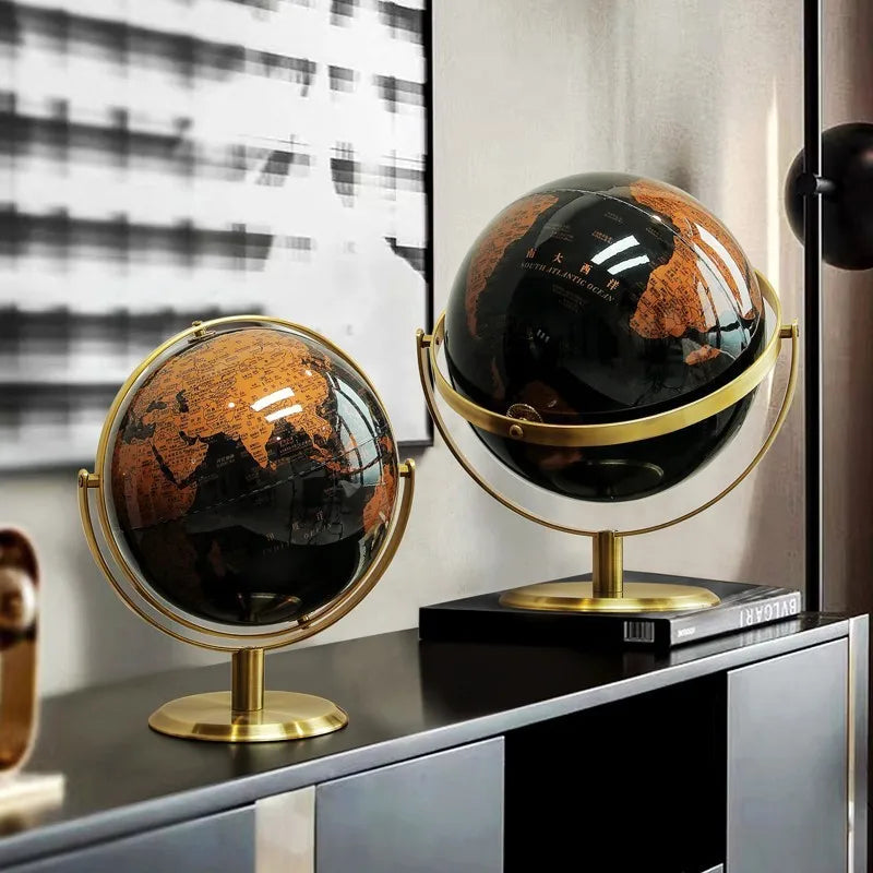 globe terrestre métal noir détaillé cartographie ornements éducation décoration classique fixations métal