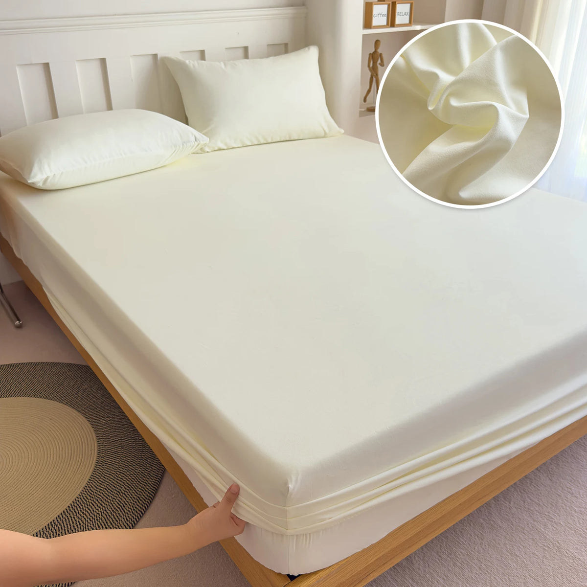 housse lit coton élastique uni moderne blanc bleu marine beige rose