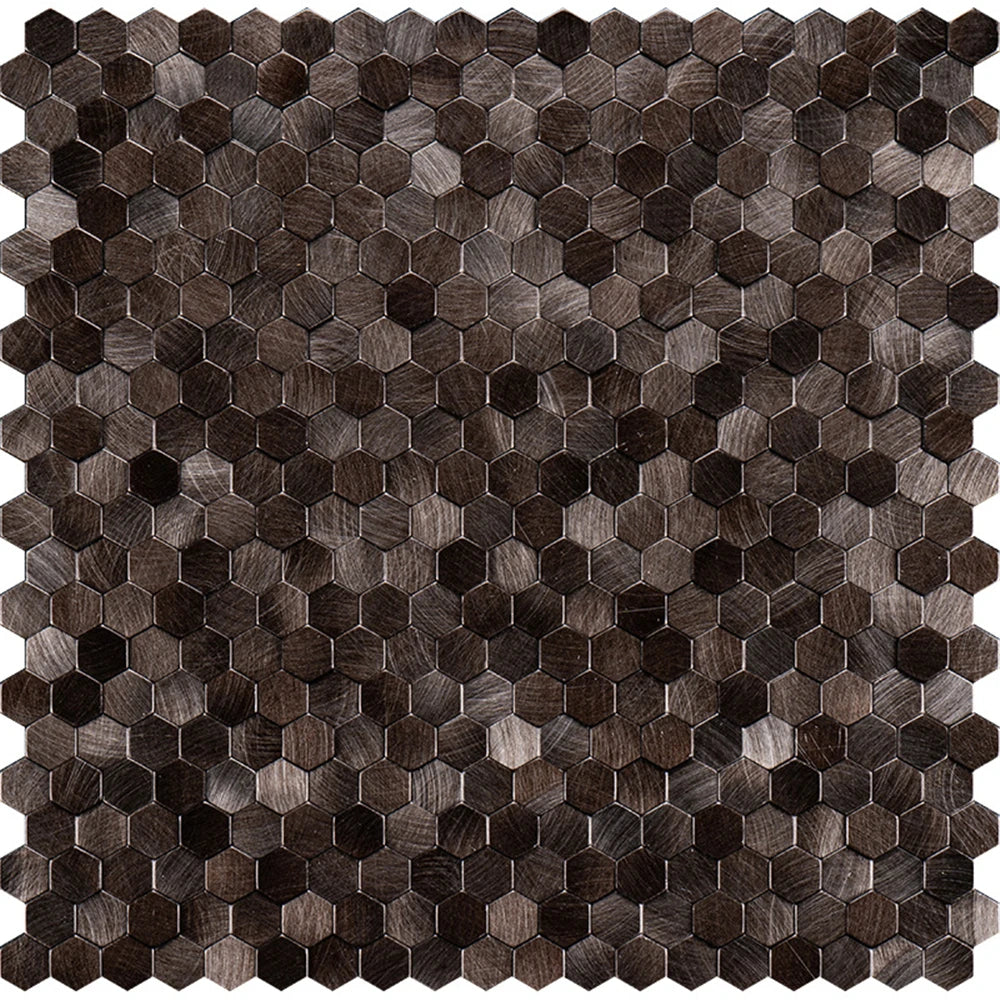 mosaïque murale 3d hexagonale métallique brossée moderne minimaliste vert marron gris beige autoadhésive