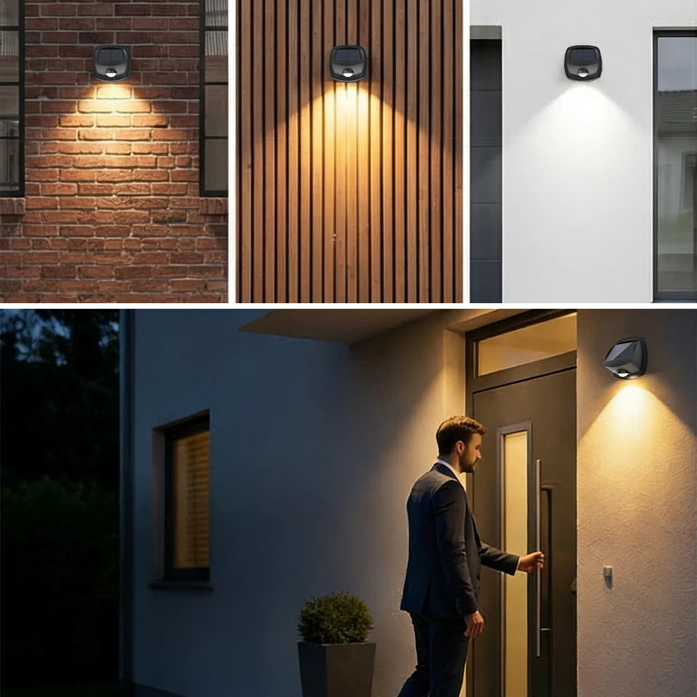 projecteur mural solaire led noir rgbw ip65 moderne adhésifextérieur jardin patio