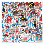 stickers étanches wheres waldo bleu blanc rouge personnages dessins animés humour cartoony adhésifs 50pcs