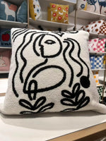 coussin abstrait brodé visages blanc moderne nordique 45x45cm decoration canapé chaise véhicule
