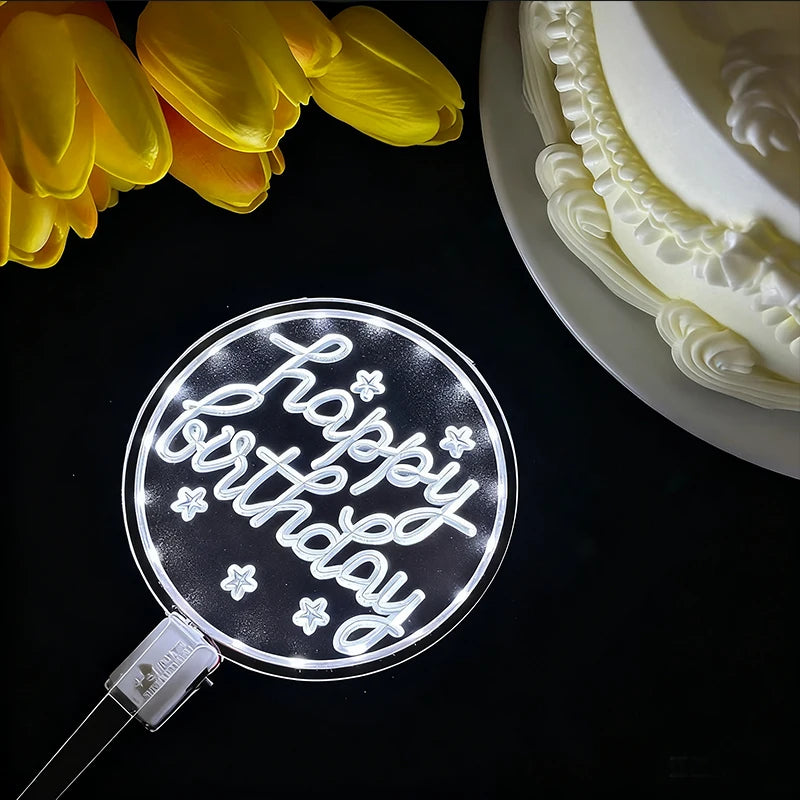 décoration gâteau happy birthday acrylique transparente clips moderne fête anniversaire lettres lumineuses