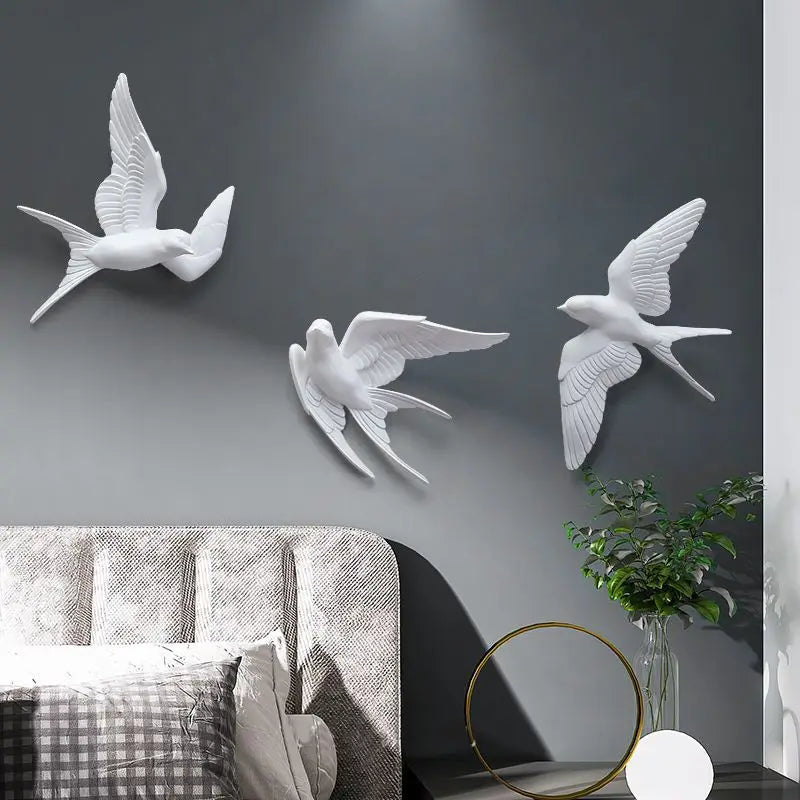 décoration murale oiseaux hirondelles résine blanche moderne minimaliste