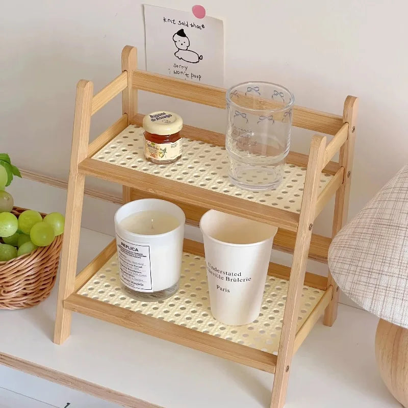 étagère rangement bois deux niveaux organisateur comptoir cuisine maison moderne minimaliste