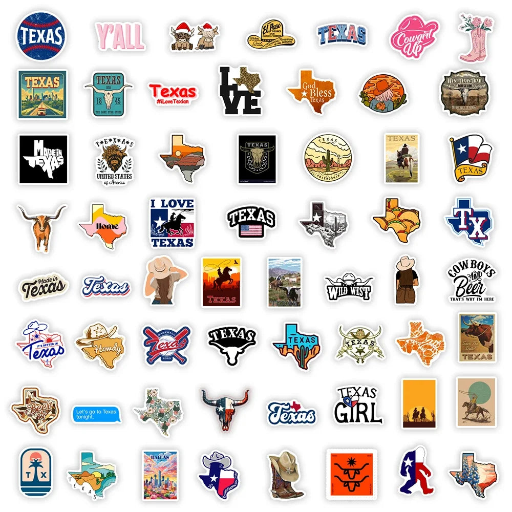 autocollants étanches vinyle thème texas drapeau cowboys paysages adhésifs opaques modernes variés multicolores adultes