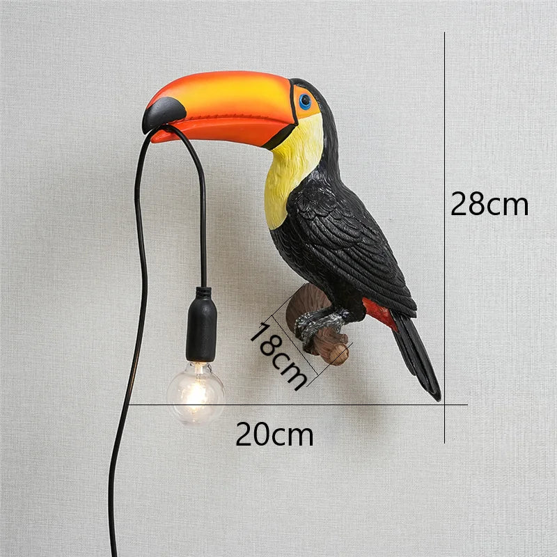 lampe oiseau toucan résine led moderne noir orange jaune blanc éclairage mur applique chambre