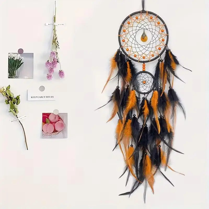 attrape rêves traditionnels plumes cercles concentriques rouge noir bleu vert orange violet rose