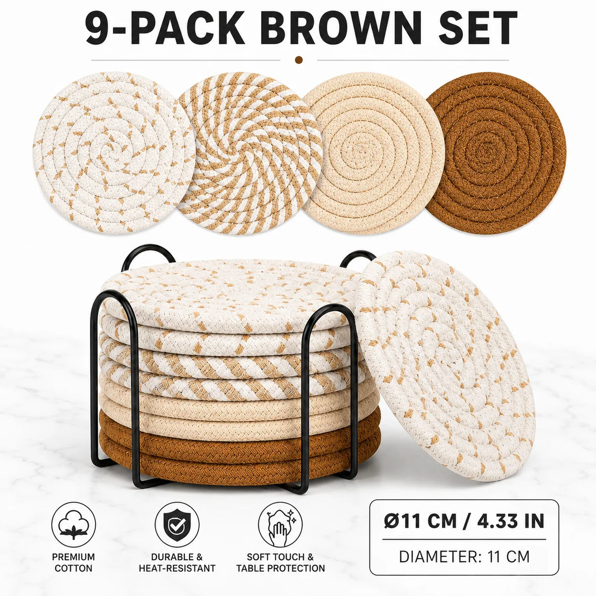 serviettes table main tissée coton beige marron gris motifs différents respectueux environnement set support