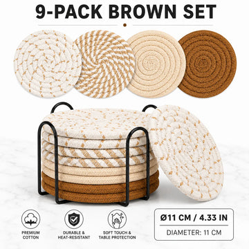serviettes table main tissée coton beige marron gris motifs différents respectueux environnement set support